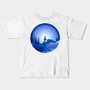 Landscape Lighthouse By The Sea Blue Shades Dark Nautical Kids T-Shirt